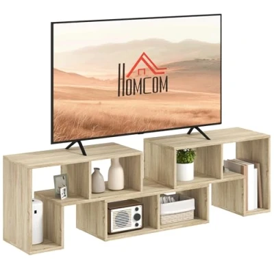 Image of HOMCOM TV Stand for TVs up to 75 Inches, Free Combination Cabinet with Storage Shelves, Extendable Entertainment Centre Living Room, Grey Oak Wood Grain