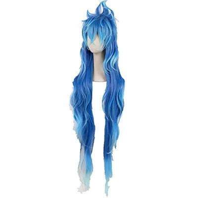Image of LINLINCD Anime Coser Pruik Idia Shroud Cosplay Twisted Wonderland Men 120 cm Long Curly Blue Wig Heat Resistant Synthetic Wigs