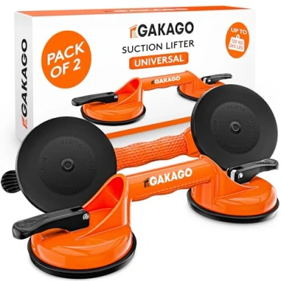Image of Gakago Suction Lifter (Pack of 2) Ergonomic &amp; Non Slip Grips 120kg Load Bearing Vacuum for Transporting Tiles, Laminate, panes and as a Glass Lifter, Cup