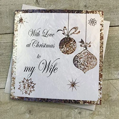 Image of White Cotton Cards C4 W &quot;with Love at Christmas to My Wife&quot; Handmade Card