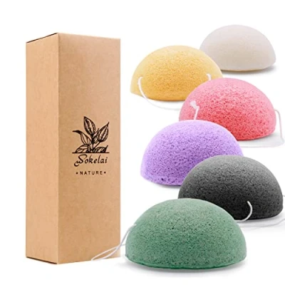 Image of Wokelai Konjac sponge Face set of 6 for All Skin Types body Exfoliation and Deep Cleansing Organic Natural facial sponges washing puff Shower Bath SPA Scrubber Kids Babys Men Women