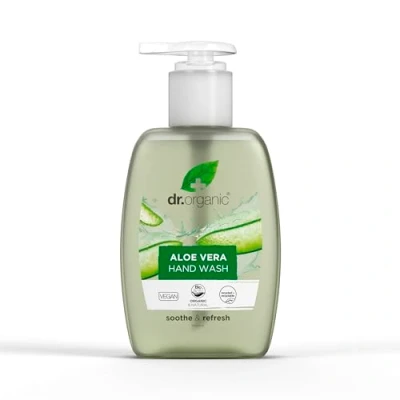 Image of Dr Organic Aloe Vera Hand Wash, Soothing, Cleansing, Natural, Vegan, Cruelty Free, Paraben &amp; SLS Recycled Recyclable, Organic, 250ml, Packaging may vary