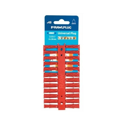 Image of Rawlplug 68515 6 x 28 mm Uno Plug Card Red (48 pieces)