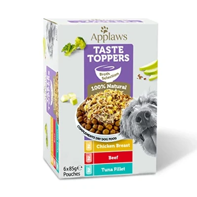 Image of Applaws Natural Wet Dog Food Pouch, Grain Free Meat and Fish Selection in Broth 6 x 85g Pouches