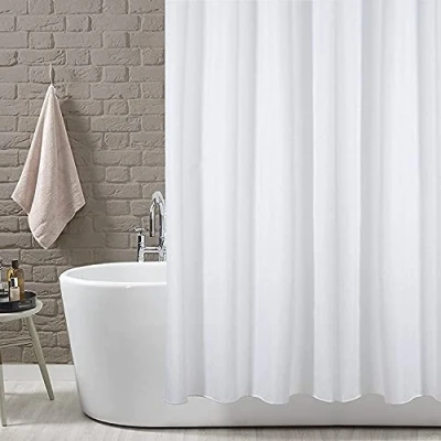 Image of KAV Polyester Fabric Shower Mould and Mildew Resistant Curtain 240 WIDTH x180 DROP cm with Metal Button Hole Bathroom Accessories, Liner, Extra Wide, Waterproof (White, 95x71 Inch)