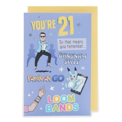 Image of UK Greetings 21st Birthday Card for Him/Her/Friend Nostalgic Design