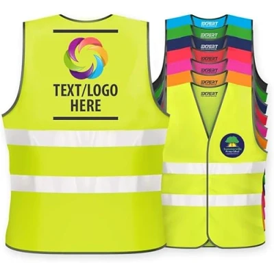 Image of Expert Workwear Unisex Personalised Kids High Visibility Safety Vest Children Hi Vis Printed Waistcoat Reflective Jacket Lightweight EN1150 (Yellow, 4 6 Years)
