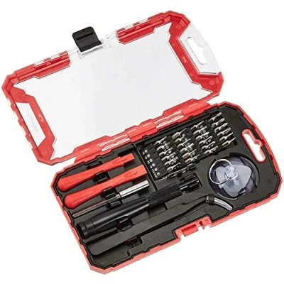 Image of Amazon Basics 32 Piece Electronics Repair Screwdriver Set, Red