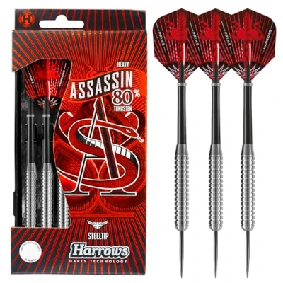 Image of Harrows Assassin Tungsten Pro Darts Steel Set with Carry Case 1840 g, All Weights Includes Alamo Shafts, 100 Micron Prime Flights, and Travel 32g