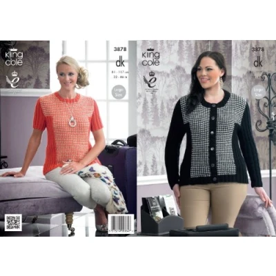 Image of King Cole Ladies Double Knitting Pattern Womens DK Ribbed Patterned Jacket &amp; Sweater 3878