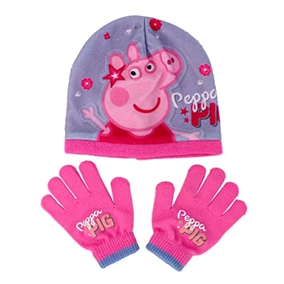 Image of Peppa Pig Hat and Glove Set Age 2 6 Years piece Beanie Gloves, Pink