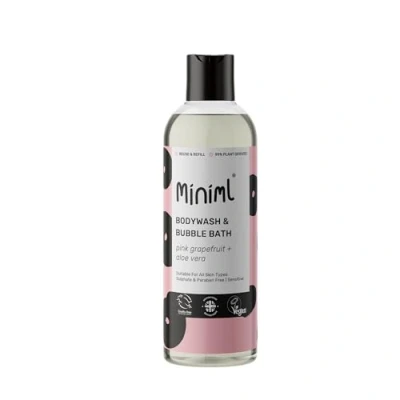Image of Miniml All Natural Body Wash and Bubble Bath 500ml Moisturising Pink Grapefruit Aloe Vera Sensitive Skin Eco Shower Gel Soak Vegan Friendly High Foam