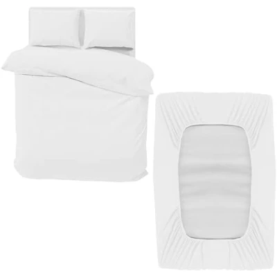 Image of MOONLIGHT20015 4 Piece King Bedding Set Duvet Cover, Fitted Sheet with Pillow cases Soft Brushed Microfiber White