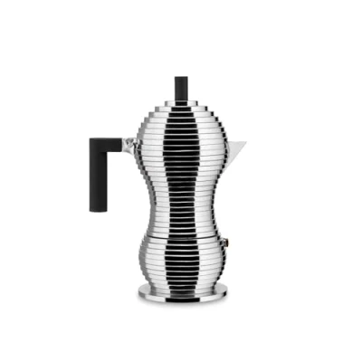 Image of Alessi Pulcina MDL02/6BFM, Designer Espresso Coffee Maker, Handle and Knob in PA, Cast Aluminum for Induction Hobs, 6 Cups, Black