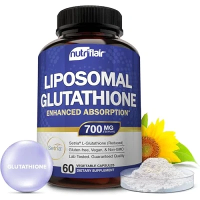 Image of NutriFlair Liposomal Glutathione Setria® 700mg Pure Reduced, Stable, Active Form L reductase (GSH), Enhanced Absorption Non GMO Antioxidant, Detox, Cardiovascular, Brain, Immune Health