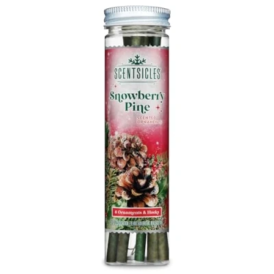 Image of Scentsicles Snowberry Pine Scented Christmas Ornaments with Hooks 1 Bottle (6 Sticks Total)