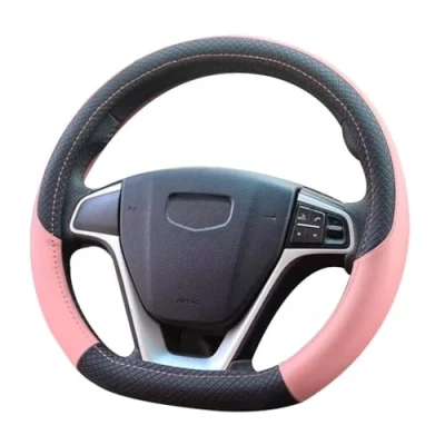 Image of Pahajim Car Steering Wheel Covers D Shape PU Leather Flat Bottom Cover Anti Skid Breathable Sport Style 37 38cm Accessories for Women Men