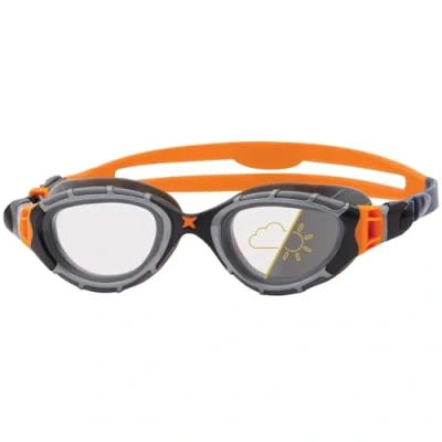 Image of Zoggs Predator Flex Adult Swimming Goggles, UV protection Swim Quick Adjust Comfort Goggles Straps, Fog Free Goggle Lenses, Grey/Orange/Reactor, Smaller Fit
