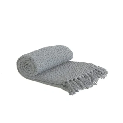 Image of Emma Barclay Honeycomb Recycled Cotton Plain Waffle Textured Chair Sofa Setee Throw Over Blanket in Silver Grey 90x100 (228x254cm)