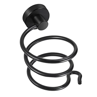 Image of YUET Hair Dryer Holder Hairdryer Station Wall Mounted Stand Hanger Rack Blow Spiral Aluminum Construction Black Painted Shelf Storage For Bathroom Shower Room