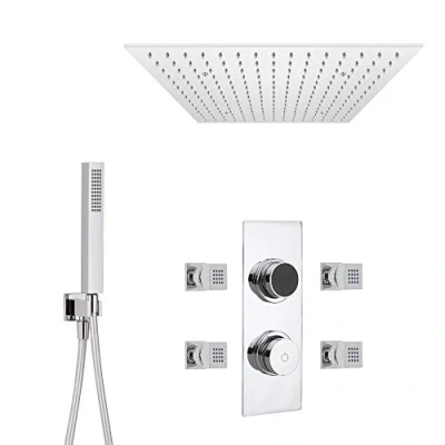 Image of Milano Vis Modern Digital Thermostatic Shower with 500mm Ceiling Mounted Square Recessed Rainfall Head, Hand Handset and Body Jets Chrome