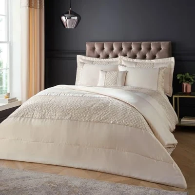 Image of Catherine Lansfield Deco Sequin Super King Duvet Cover Set with Pillowcases Champagne Gold