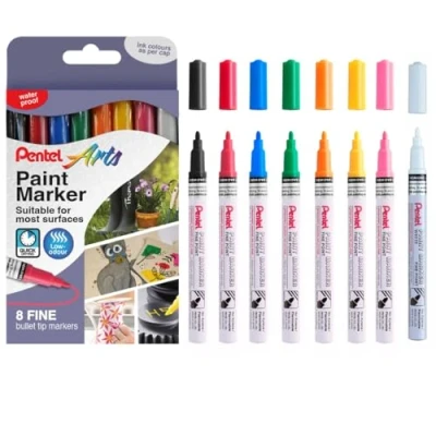 Image of Pentel MSP10 Paint Marker Wallet, Fine Bullet Tip, Standard Colours (8 Pens)