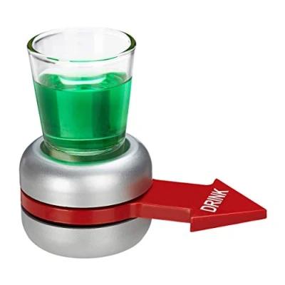 Image of Relaxdays Drinking Game, Spin The Bottle, Red Arrow, 2 cl Glass, Fun Party Gag, Shot Spinner, Grey, H x W D: app. 10 11.5 6 cm