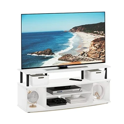 Image of Furinno Large Entertainment Center Hold up to 55 in TV, Wood, White/Black, 40.1 (D) x 119.9 (W) 49.8 (H) cm