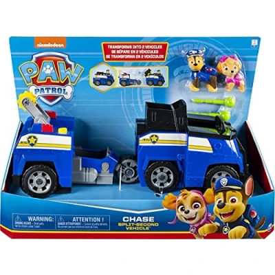Image of PAW Patrol, Chase Split Second 2 in 1 Transforming Police Cruiser Vehicle with Collectible Figures