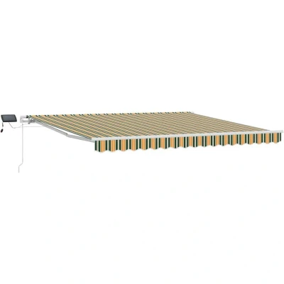Image of vidaXL Manual Retractable Awning with LED Green and Yellow 400x300 cm