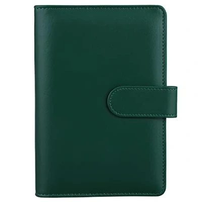 Image of HAUTOCO PU Leather A6 Budget Binder Cover, Refillable 6 Ring Notebook Folder Personal Planner for Money Organiser, Loose Leaf Saving Wallet Cash Stuffing Binder, Dark Green