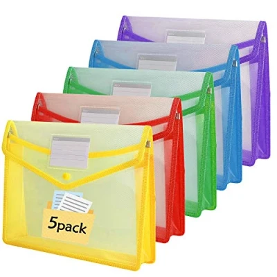 Image of Plastic Wallets, 5 Pcs A4 Document Folder Wallet Popper Wallets Files Folders, Multicolor Envelope Pockets for School Office Home with Snap Closure and Card Slot