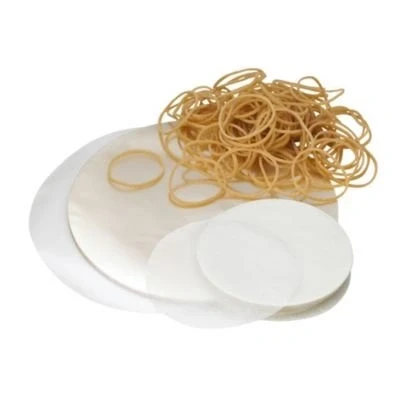 Image of 100 Lakeland Jam Jar 2lb Covers Waxed Circles Bands &amp; Labels Essential Sealing Pack for Preserves