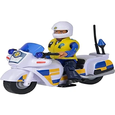Image of Simba 109251092002 Fireman Sam Police Motorcycle Plus Articulated Malcolm Action Figure le Pompier, Multicolored