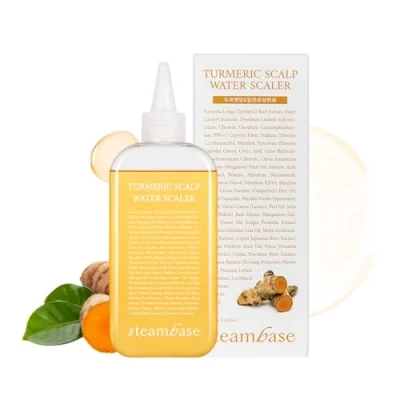 Image of STEAMBASE Turmeric Scalp Water Scaler Exfoliator for Itchy Oily Dry Scalp, Thinning Hair, Buildup Remover, Treatment Excess Sebum Greasy Hair Korean Care Products, 8.45 fl oz