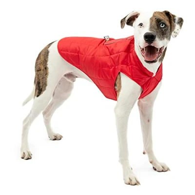 Image of Kurgo Loft Dog Jacket, Reversible Coat for Cold Weather, Red/Grey, Large