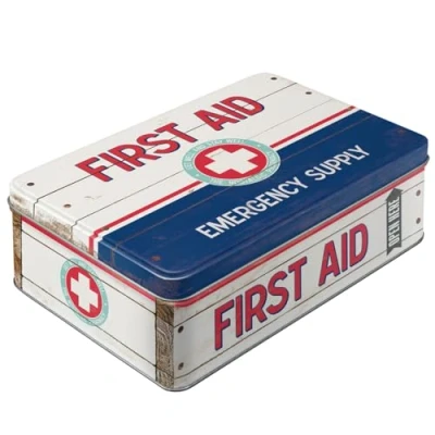 Image of Nostalgic Art 30721 Pharmacy, First Aid Blue Emergency Supply Retro Tin Box Flat