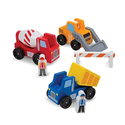 Image of Melissa &amp; Doug Construction Vehicle Set, Wooden Vehicles and Trains, Trucks Vehicles, 2+, Gift for Boy or Girl