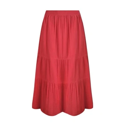 Image of Weird Fish Lathika Tiered MIDI Aline skirt, Women&#039;s, Size: 44, Crimson