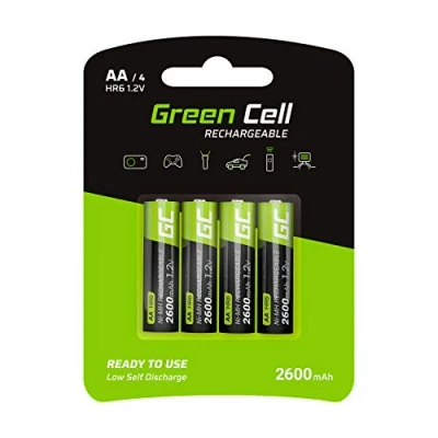 Image of Green Cell 2600 mAh 1.2 V 4 Pieces Pre Charged NI MH AA Batteries AA/Mignon, Ready to Use, Strong Performance, Low Self Discharge, Rechargeable Battery, No Memory Effect