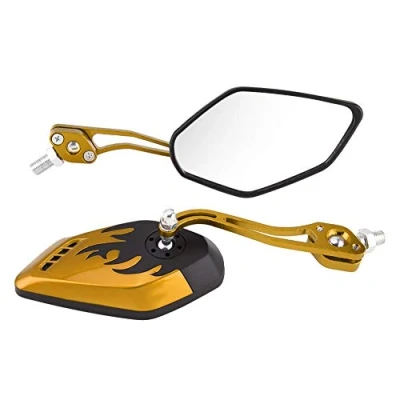 Image of Fydun Motorcycle Rear Mirror, 2Pcs Rearview Mirrors With 8mm 10mm Screws Universal Aluminum Cafe Racer Flame Pattern Side View Mirrors(Yellow)