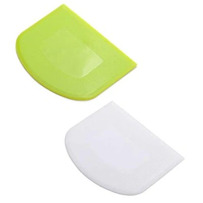 Image of lasenersm 2 Pieces Dough Scraper Bowl Food safe Plastic Cutter Flexible Bench Multipurpose Scrappers for Bread Cake Fondant Icing, White, Green