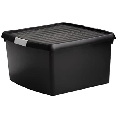 Image of Wham DIY Range Black Storage Box with Lid Yellow Clip 25.5 Litre