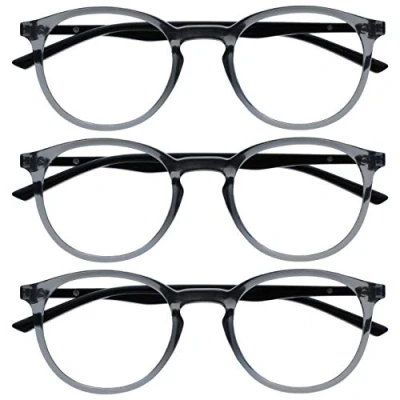 Image of OPULIZE Met Reading Glasses Blue Light Blocking 3 Pack Slim Round Frame Spring Hinges Improve Sleep Computer Gaming Anti Reflective Transparent Grey Mens Womens BBB60 7 +2.50