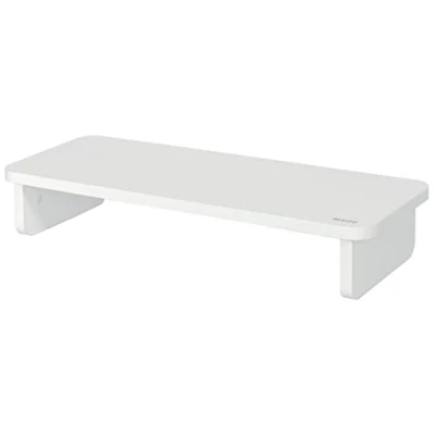 Image of Leitz Monitor Stand Suitable For Desktop &amp; Laptop, Ergonomically Designed Tabletop Riser, 24 Inch Screens Up To 20kg, Extra Desk Storage 470mm Wide Keyboard, Ergo Range, White, 64340001