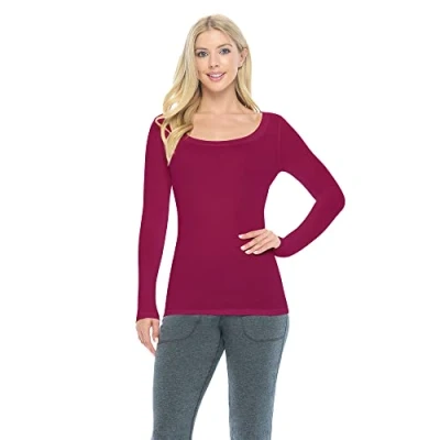 Image of Natural Uniforms Women&#039;s Long Sleeve Scoop Neck T Shirt Under Scrub, Burgundy, Small