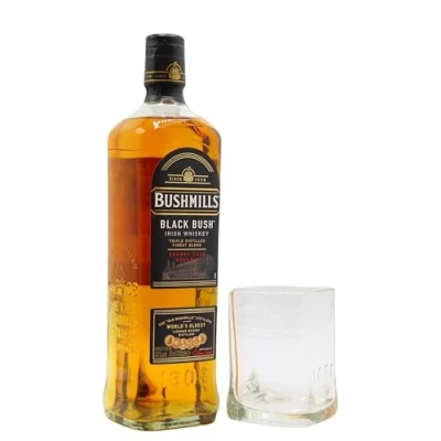 Image of Bushmills Branded Glass &amp; Black Bush Irish Whiskey