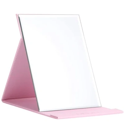 Image of DUcare Leather Craft Makeup Mirror Free Standing Super HD Large Compact for Desk, Office, Home, Camping, Travel Pink