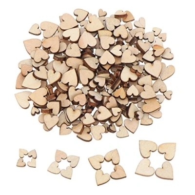 Image of 200 Pieces Mini Wooden Hearts Mixed Wood Heart Embellishments for Wedding Crafts Making DIY